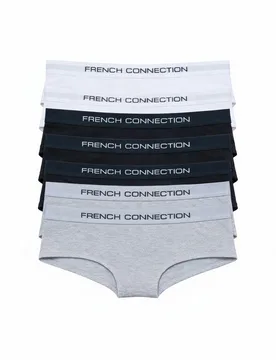 Womens Grey 7 Pack Cotton Ladies Hipster Full Briefs - Size Small - French connection - FashionsVida