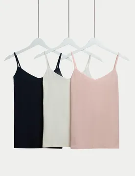 Pk Cotton Rich Strappy Vests Navy Mix female - M&S - FashionsVida