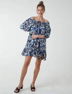 Womens Sheared Neck Bardot Dress - Size Small - Blue Vanilla - FashionsVida
