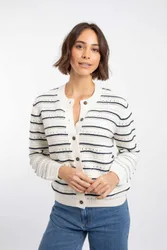 Women's Romilly Pointelle Striped Cardigan Sweater in Cream Size: 22 - Cream - Size: 22