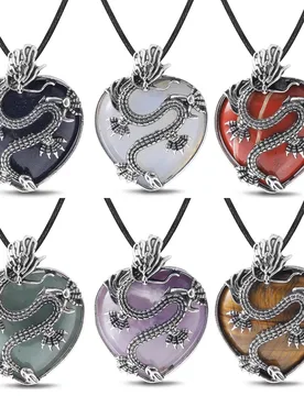 Vintage Animal Dragon Man Necklace Natural Stone Purple Crystal Heart Pendant for Women Amethysts Rose Pink Quartz Jewelry Gift - Aliexpress - FashionsVida