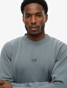 Superdry Herren Baumwolle Gesticktes Logo Micro Pullover Mit Rundhalsausschnitt, Blau, Größe: XXXL