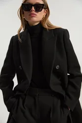 Women's Petite Wool Double Breasted Tailored Midi Coat in Black Size: 16 - Black - Size: 16