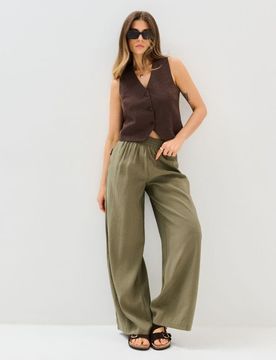 Pantaloni wide leg con modal - verde scuro