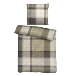 Feinbiber Bettwäsche Karo taupe, 135x200 cm + 80x80 cm