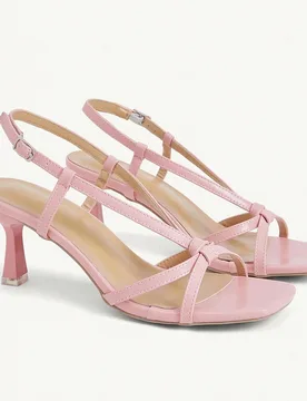 Zapatos de mujer con tiras cruzadas, punta abierta, punta cuadrada, tacón de aguja, sandalias de tacón de cuero PU rosa, moda para ir al trabajo, ci - Shein - FashionsVida