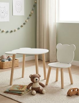 Set tavolino e sedia con motivo orsetto 2 pack - bianco