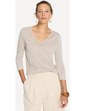 Jersey de mujer cuello V, manga 3-4, calado en escote - Escorpion - FashionsVida