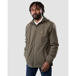 Mens Zip Through Hooded Jacket - Olive Nylon - Size Large