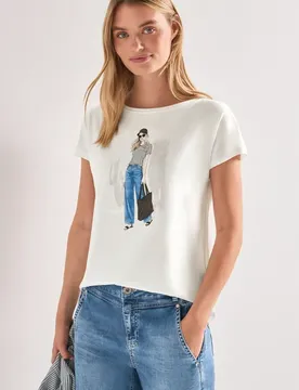 Dropped Shoulder Shirt mit Frontprint female Weiß