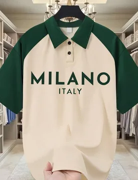 Camisa polo con estampado retro de Milán, Italia, para niños, de manga raglán holgada y cuello, de tela suave y cómoda, adecuada para la escuela y - Shein - FashionsVida
