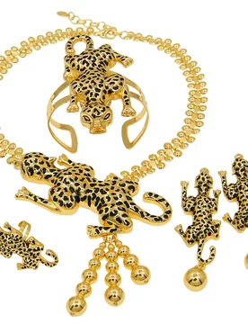 Fashion Trend Woman Necklace Jewelry Set Italian Gold Plated Leopard Body Pendant Big Bracelet Earring Ring Personality Design - Aliexpress - FashionsVida
