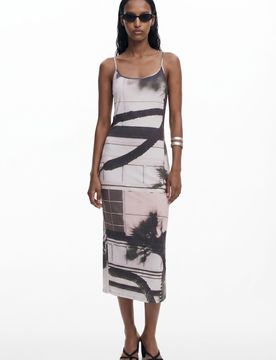Robe nuisette paysage urbain, Polyester, Blanc, XL