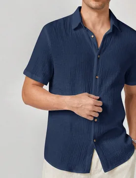 Camisas casuales de manga corta tejidas para hombres, camisa lisa para hombres, camisas de manga corta para hombres, vacaciones, regalos del Día del - Shein - FashionsVida