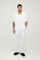 Herren Urlaubs-Leinenmischung Oversized Hemd & Entspannte Hosen Set White Größe Medium
