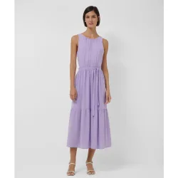 Vestido midi sin mangas frunces y volantes
