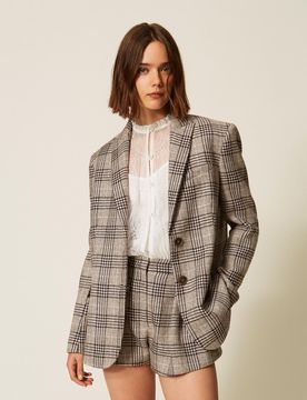 Blazer en drap à carreaux avec sequins