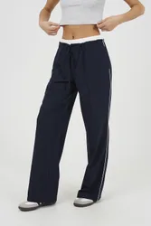 Women's Contrast Waistband Tailored Trousers in Navy Size: Large - Navy - Size: L