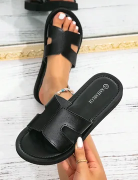 Sandalias planas negras de diseño hueco para mujer, adecuadas para póster, viaje, vacaciones, hogar, oficina, compras, citas. Estilo casual, retro, - Shein - FashionsVida