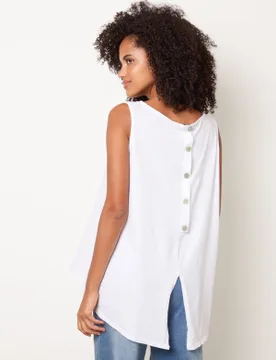 Jersey Back Linen Woven Front Sleeveless Top - ONE / WHITE - female - Blue Vanilla - FashionsVida