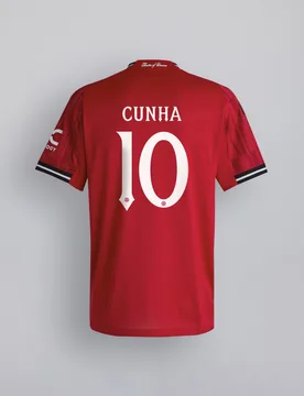 Manchester United 25/26 Home Kids Jersey with Cunha 10 Club Printing 13-14Y - Adidas - FashionsVida