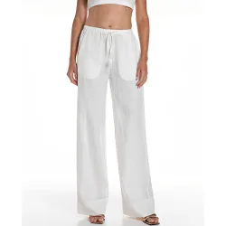 Pantalón ancho de mujer de lino con cordón