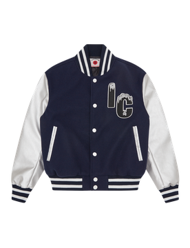Cherry Varsity Jacket - Navy/Silver