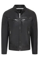 Mens Black Modern Classic Quilted Biker Jacket - Derry Lamb Leather - Size Medium