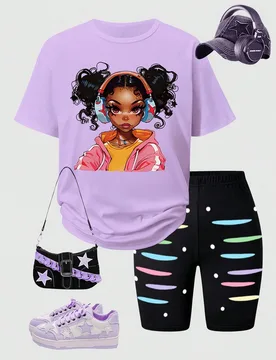 Set de 2 piezas con camiseta de manga corta estampada y shorts slim estampados, estilo callejero de moda para adolescentes, conjunto casual - Shein - FashionsVida