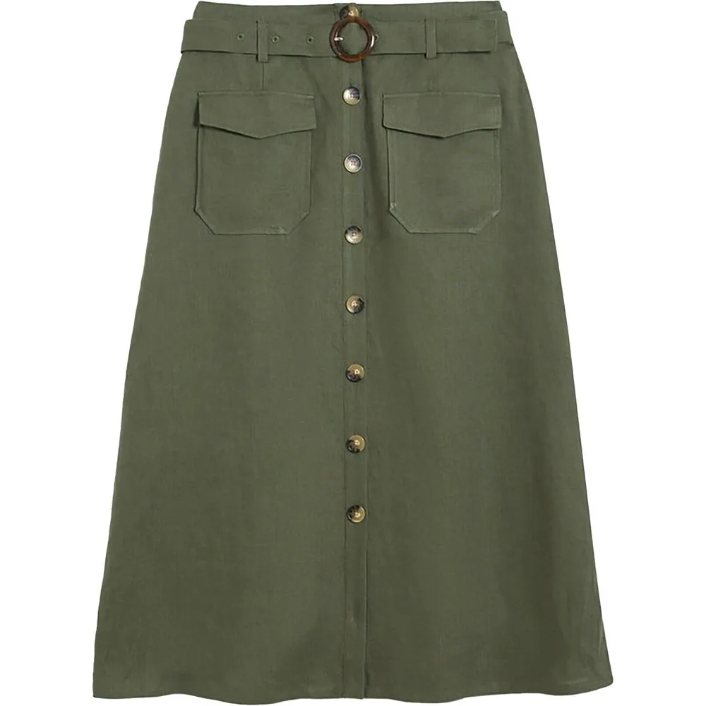 Falda larga de mujer con cierre de botones en lino 100% - Caroll - FashionsVida