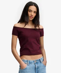 Superdry Damen Bardot Off-shoulder-top Schmale Passform Red - Größe: 40