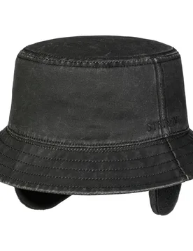 Cloth Bucket Hat with Ear Flaps by - black - Size: M (56-57 cm) - Stetson - FashionsVida