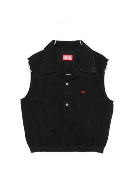 Mini Logo Embroidered Chest Shirt Collar Button-Up Cotton Top