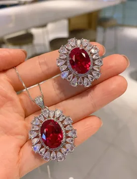 New European and American style vintage ruby inlaid diamond fashion pendant necklace and ring jewelry set for women - Aliexpress - FashionsVida