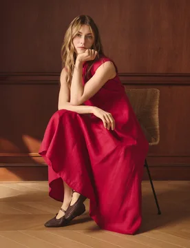 Vestido de mujer sin manga lino nudo cuello - Lloyd's - FashionsVida
