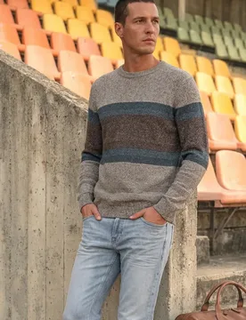 Street One Pullover mit Rundhals und Streifenmuster male Beige - Street One MEN - FashionsVida