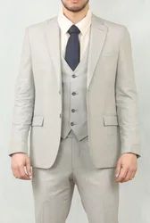 Mens 3 Piece Prince Of Wales Grey Suit Workwear - Size 42" (Chest) 36" (Waist)