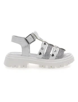 Sandali Fisherman Bianchi Con Applicazioni Argento e Brillantini 9021 32 - Laura Biagiotti - FashionsVida