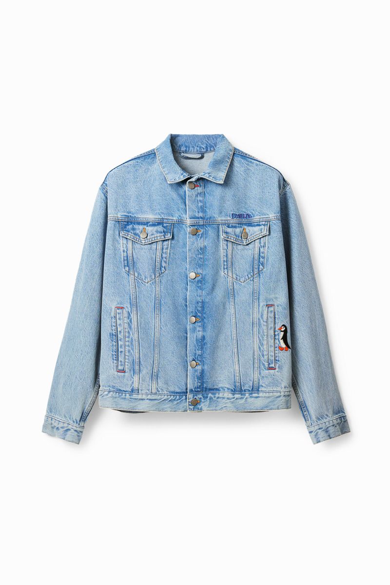 Chaqueta vaquera trucker bordados, Algodon, Azul, S