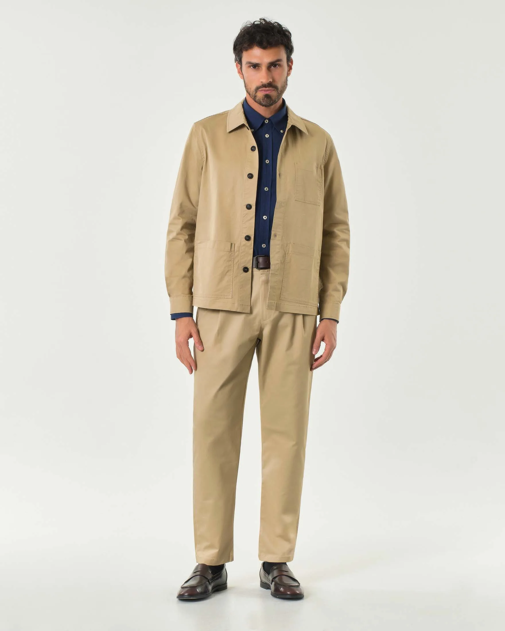 Giacca camicia beige in gabardina di cotone stretch - My Stuff - FashionsVida