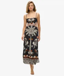 Superdry Damen Auffallendes Maxikleid mit Aussparung Black - Größe: 42