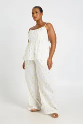 Womens Plus Waffle Lemon Pyjama Trouser - White - Size 26 Uk