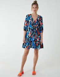 Tie Front 3/4 Sleeve Dress - 8 / MULTI - female