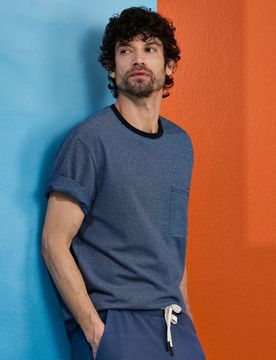 T-shirt in cotone con taschino - blu scuro