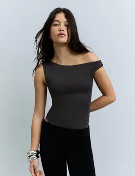 Body Asymétrique À Bretelles Froncées Xs Noir - Bershka - FashionsVida