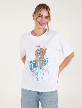 Sequin Cruise T-Shirt - M/L / WHITE - female - Blue Vanilla - FashionsVida