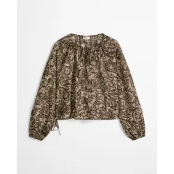 Blusa de mujer suelta de gasa de algodón estampada