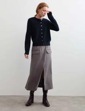 Pure Brushed Cashmere Button Front Cardigan Navy female - Jaeger - FashionsVida