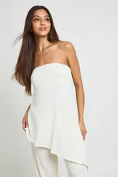 Womens Plisse Longline Bandeau Asym Hem Top - White Elastane - Size 14 Uk