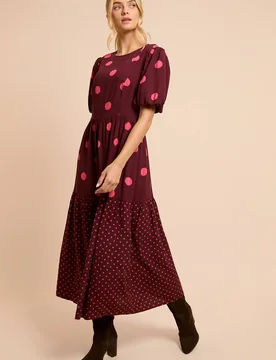 Women's Spot Mix Puff Sleeve Dropped Waist Midi Dress Size: 10 - Multicolor - Size: 10 - Dorothy perkins - FashionsVida